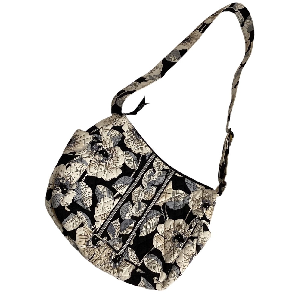 Vera Bradley Night and Day Floral Quilted Cotton Crossbody Shoulder Bag Black